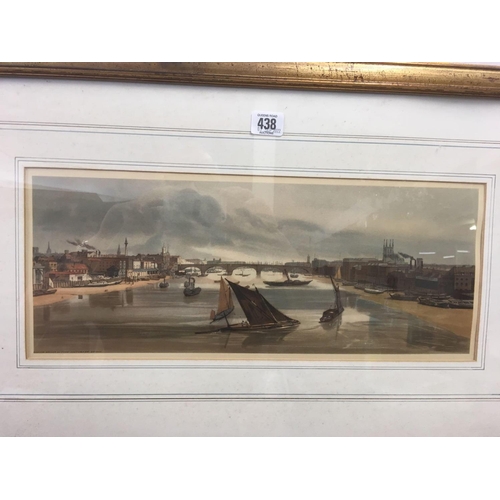 438 - GILT FRAMED GEORGIAN PANORAMIC VIEW OF SIDMOUTH BY HUBERT CORNISH, 4ft 4'' X 14'' & AN OLD PRINT OF ... 