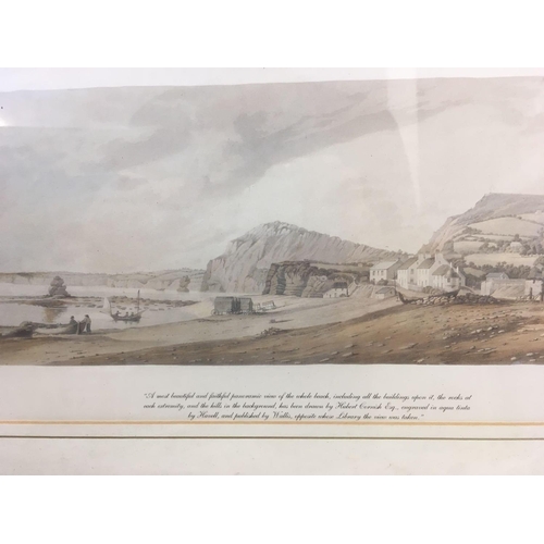 438 - GILT FRAMED GEORGIAN PANORAMIC VIEW OF SIDMOUTH BY HUBERT CORNISH, 4ft 4'' X 14'' & AN OLD PRINT OF ... 