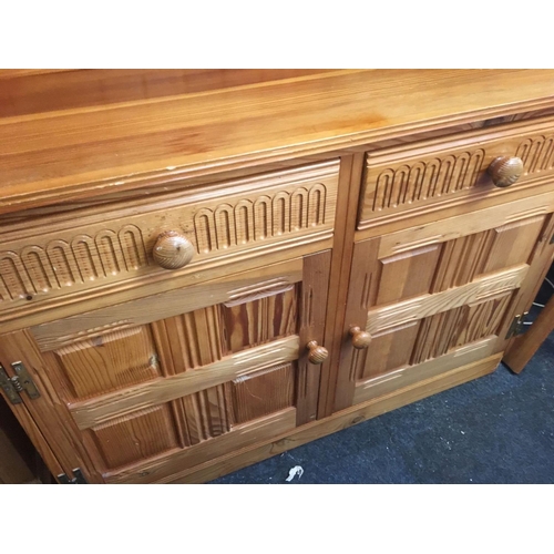 478 - MODERN POLISHED PINE KITCHEN DRESSER WITH ADJUSTABLE SHELVING, 63'' TALL X 39'' WIDE