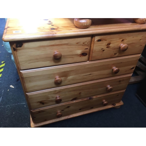 482 - MODERN PINE CHEST OF 3 LONG & 2 SHORT DRAWERS, 32'' WIDE & MATCHING BESIDE CHEST OF OF 4 DRAWERS