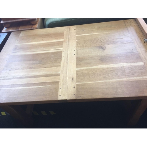 484 - LIGHT OAK REFECTORY STYLE DINING TABLE WITH 2 EXTRA LEAVES, 3ft WIDE X 4ft 6'' LONG EXTENDING TO APP... 