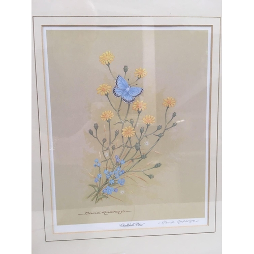 521 - PAIR OF DAVID ANDREWS PENCIL SIGNED COLOUR PRINTS OF A PEACOCK BUTTERFLY AND THE OTHER OF CHALKHILL ... 