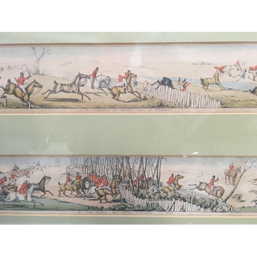 534 - HENRY ALKEN, 2 HAND-COLOURED ANTIQUE ENGRAVINGS, C1822, IN ONE FRAME WITH WRITTEN CAPTIONS BENEATH T... 