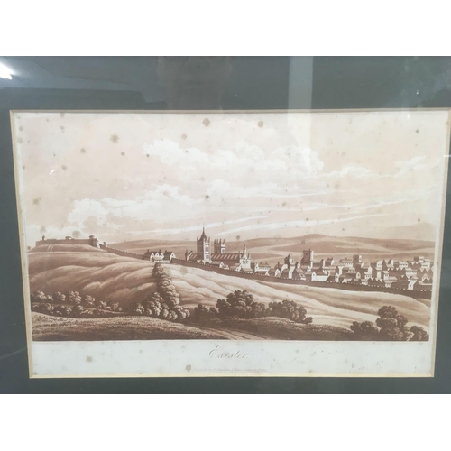 538 - TWO ANTIQUE VIEWS OF EXETER, ONE HAND-COLOURED VIEW OF EXETER CATHEDRAL AND DATED 1825 AND A RARE AQ... 