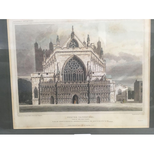 538 - TWO ANTIQUE VIEWS OF EXETER, ONE HAND-COLOURED VIEW OF EXETER CATHEDRAL AND DATED 1825 AND A RARE AQ... 