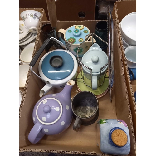 77 - 3 CARTONS OF MISC CHINAWARE INCL; PART TEA / COFFEE SET BY ROYAL WORCESTER, TEA POTS & CEREAL DISHES