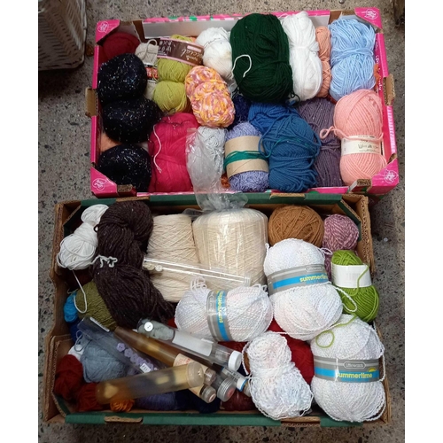 89 - 3 CARTONS OF VARIOUS KNITTING WOOL & A CARTON OF NEEDLES