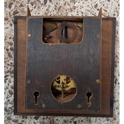 11 - THE BRASS FACE OF A LONG CASE CLOCK SET IN HOME MADE FRAME WITH PART MOVEMENT