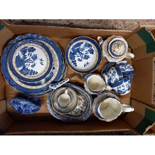 172 - 3 CARTONS OF MISC BLUE & WHITE CHINA BY HILL POTTERY & REAL OLD WILLOW