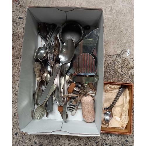 19 - SMALL CARTON OF MISC CUTLERY, MAINLY SPOONS