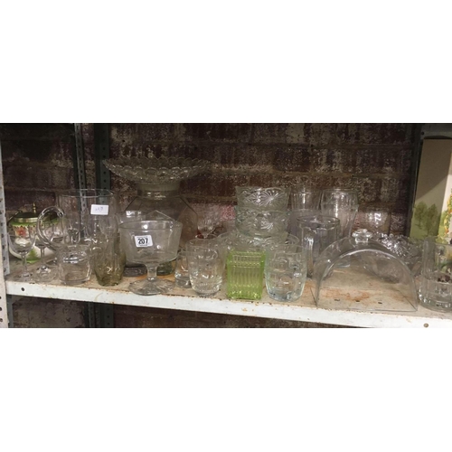 207 - SHELF OF MISC GLASSWARE, MAINLY DRINKING GLASSES