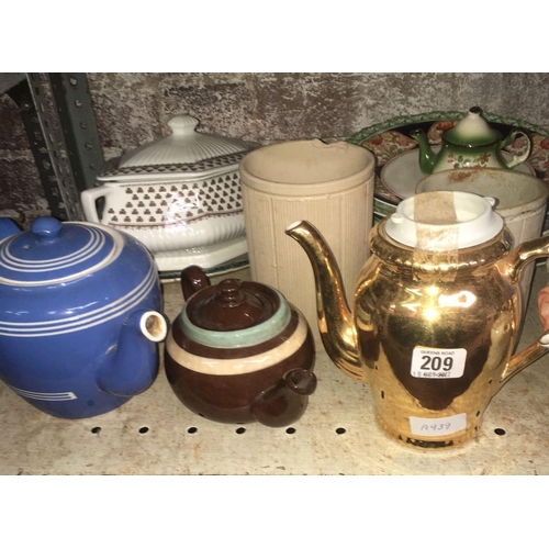 209 - QTY OF TEA POTS, VASES & PLATES