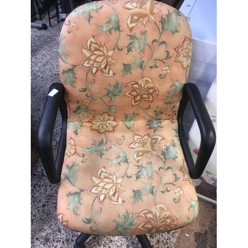 239 - UPHOLSTERED SWIVEL CHAIR & A IRONING BOARD