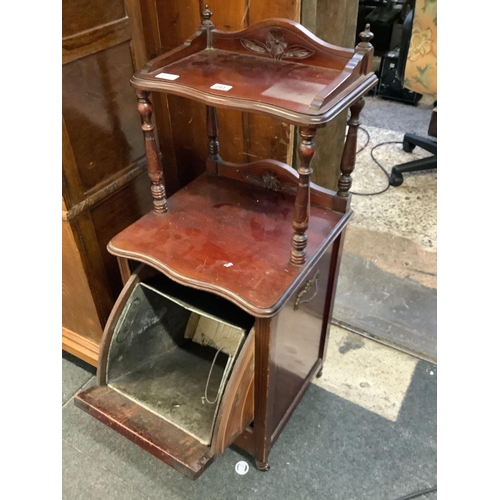 241 - EDWARDIAN MAHOGANY PURDONIUM WITH LINER & SHELF ABOVE