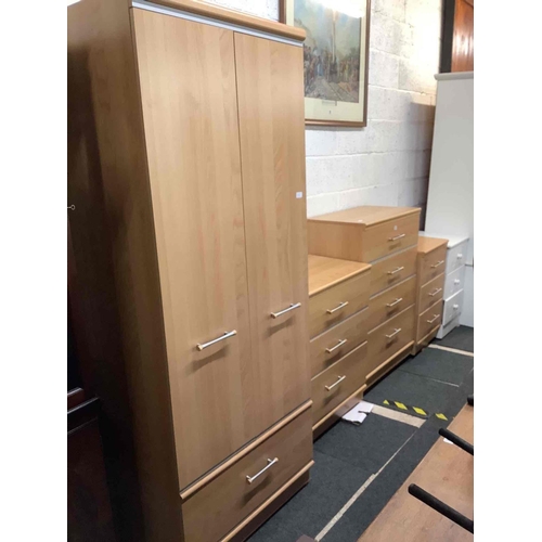 244 - MODERN BEDROOM SUIT BY ALSTON FURNITURE COMPRISING: DOUBLE WARDROBE, CHEST OF 4 DRAWERS, CHEST OF 3 ... 