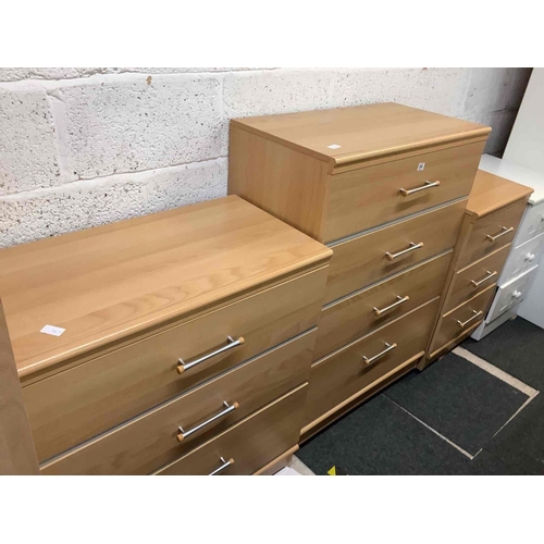 244 - MODERN BEDROOM SUIT BY ALSTON FURNITURE COMPRISING: DOUBLE WARDROBE, CHEST OF 4 DRAWERS, CHEST OF 3 ... 