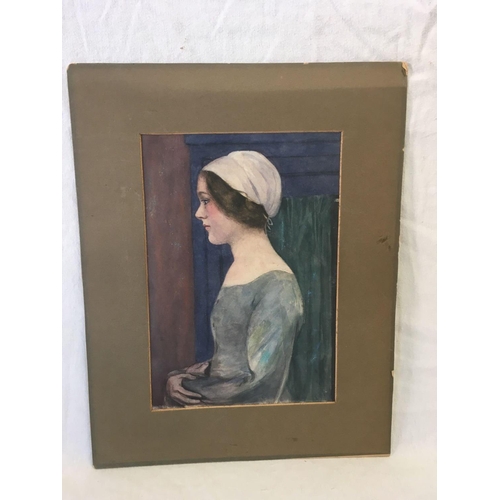 509 - WATERCOLOUR PORTRAIT OF A YOUNG WOMAN IN PROFILE