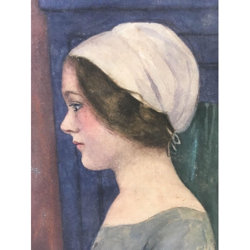 509 - WATERCOLOUR PORTRAIT OF A YOUNG WOMAN IN PROFILE