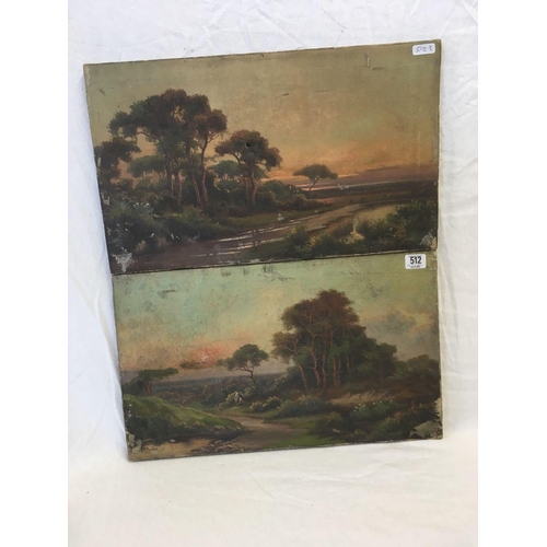 512 - J M DUCKER; PAIR OF OIL PAINTINGS ON CANVAS, COUNTRY LANDSCAPES AT DUSK