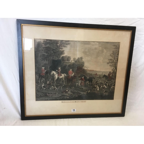 516 - ANTIQUE HAND COLOURED ENGRAVING ''A HUNTING PIECE'' PUBLISHED 1778