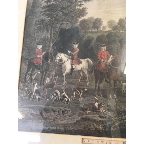 516 - ANTIQUE HAND COLOURED ENGRAVING ''A HUNTING PIECE'' PUBLISHED 1778