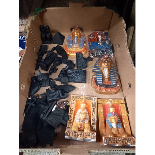 52 - 2 CARTONS OF ANCIENT EGYPT FIGURINES IN WOOD & PLASTER & PAPERWORK