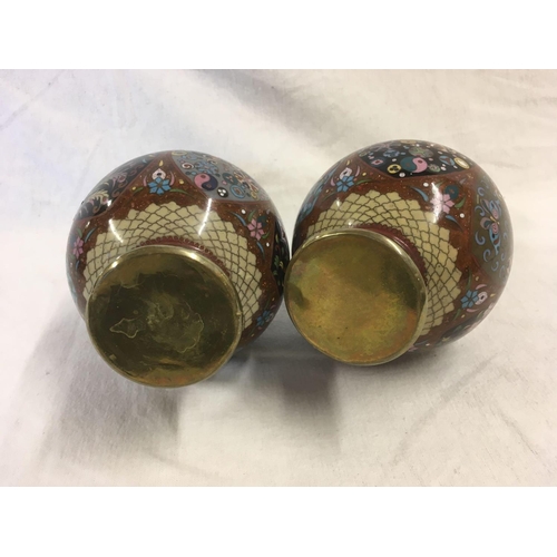 644 - PAIR OF CLOISONNE SMALL ENAMEL VASES