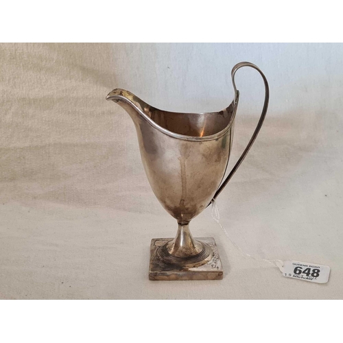 648 - GEORGIAN SILVER CREAM JUG, SQUARE BASE, LONDON 1792