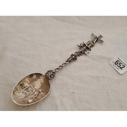 652 - DUTCH SILVER SERVING SPOON WITH WINDMILL TERMINAL