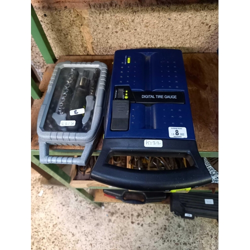 8 - PORTABLE DIGITAL AIR COMPRESSOR AND A BOXED SOCKET SET