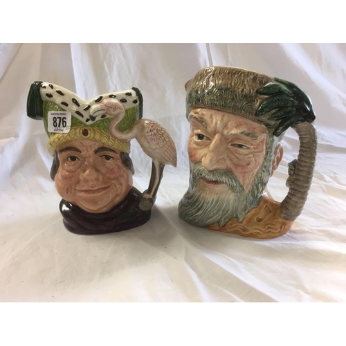 876 - LARGE ROYAL DOULTON TOBY JUGS, ROBINSON CRUSOE 1ST EDITION D6532 & UGLY DUCHESS D6599