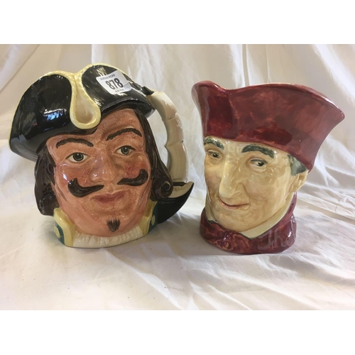 878 - 2 ROYAL DOULTON TOBY JUGS, THE CARDINAL D5614 & CAPTAIN HENRY MORGAN D6467