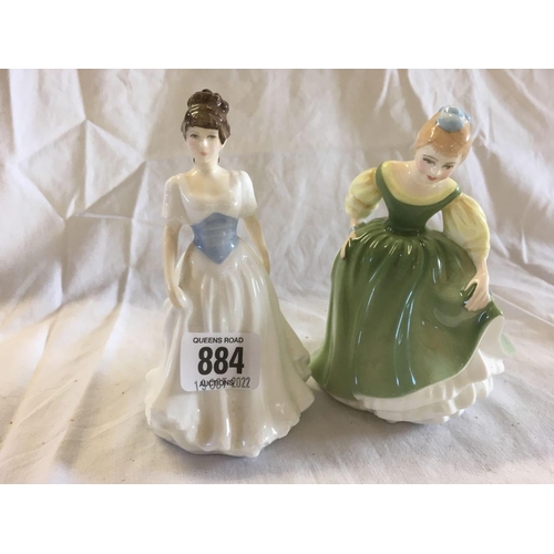 884 - 2 SMALL ROYAL DOULTON FIGURES, FAIR MAIDEN HN2211 & MELODY HN4117