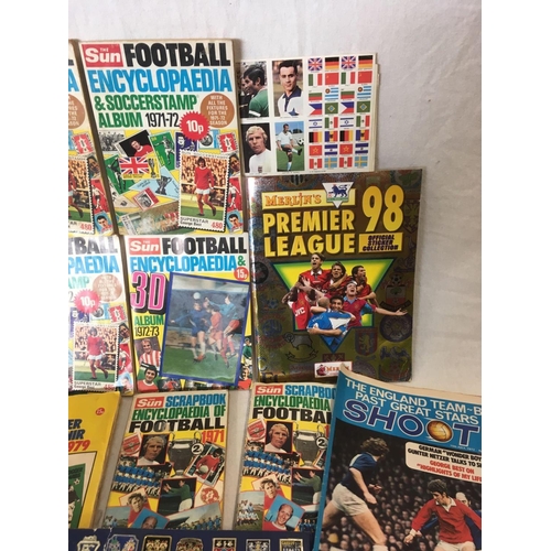 902 - CARTON WITH SUN FOOTBALL ALBUMS, CHURCHMAN CIGAR CARDS & ESSO CLUB BADGES