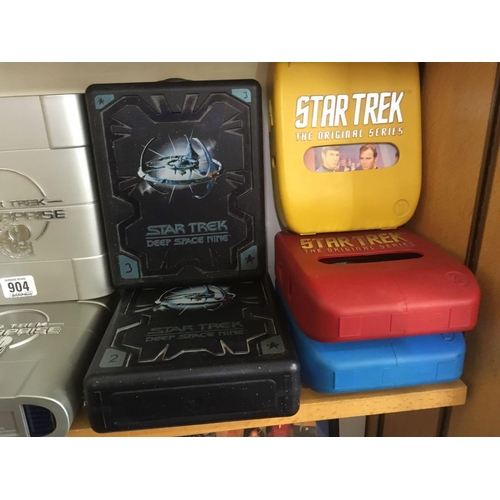 904 - SHELF OF BOXED STAR TREK ENTERPRISE, DEEP SPACE NINE & THE ORIGINAL SERIES CD'S