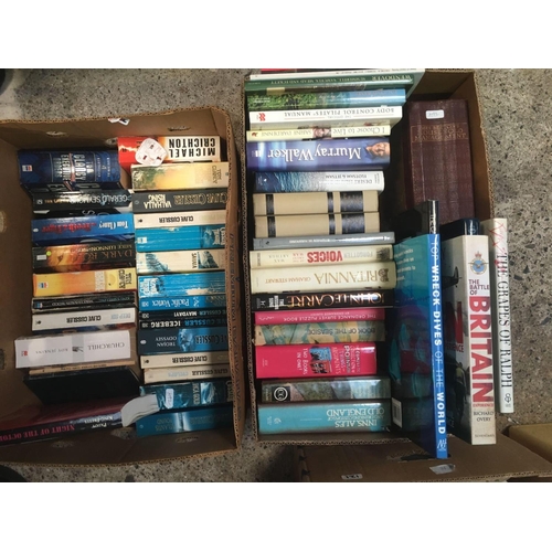 117 - 2 CARTONS OF BOOKS ON VARIOUS SUBJECTS, NOVELS, BIOGRAPHIES ETC