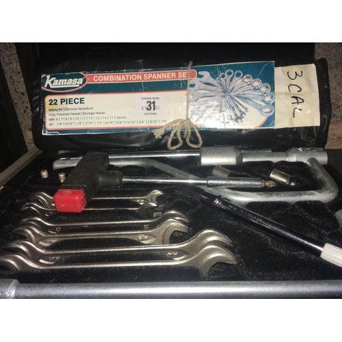 31 - 22 PIECE KAMASA COMBINATION SPANNER SET IN TOOL ROLL & 1 OTHER COMBINATION SOCKET SPANNER SET