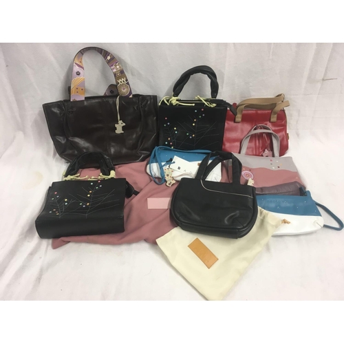 39 - 8 SMALL DARK COLOURED HANDBAGS IN NEW CONDITION, SOME WITH LABELS BEARING THE NAME ''RADLEY''