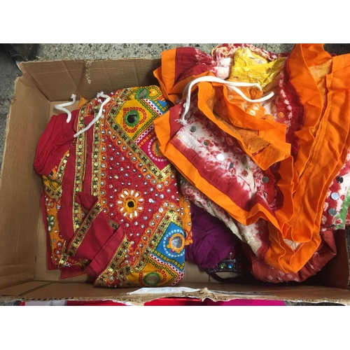 48 - 2 CARTONS CONTAINING 3 SARIS, RED, PINK & GREEN WITH ACCESSORIES & A SELECTION OF INDIAN JEWELLED SK... 