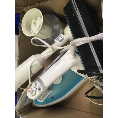 49 - CARTON WITH STEAM IRON, PANASONIC RADIO & A MULTI QUICK BLENDER