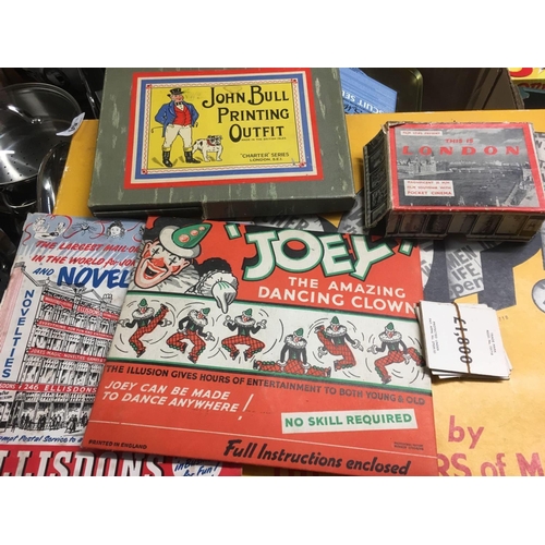 51 - QTY OF VINTAGE GAMES WADDINGTONS SCOOP, JOHN BOW PRINTING OUTFIT,JOEY THE AMAZING DANCING CLOWN & A ... 