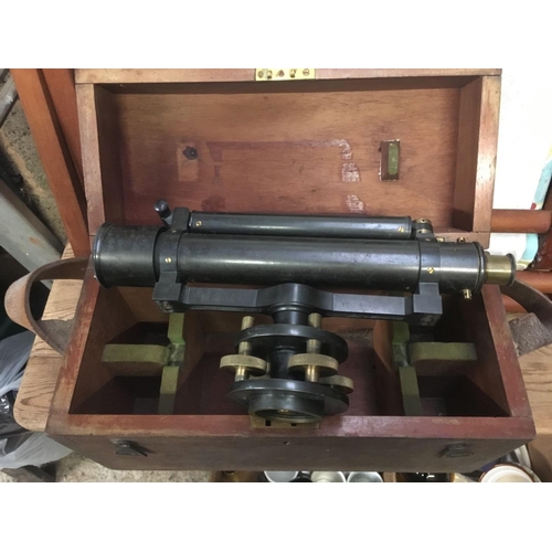 53 - REYNOLDS  OF BIRMINGHAM THEODOLITE IN A WOOD CASE WITH CARRY STRAP