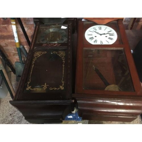 81 - 4 WOOD CASE WALL CLOCKS IN VARIOUS CONDITIONS