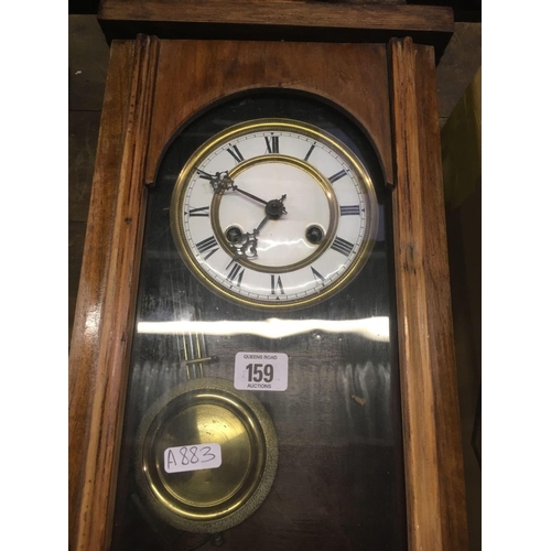 159 - PENDULUM WALL CLOCK & AN ANEROID BAROMETER MISSING GLASS FACE