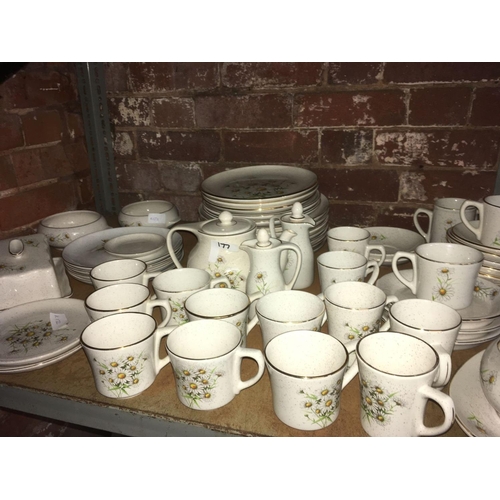 177 - 2 SHELVES OF KERNEWEK GOONHAVERN, CORNWALL DAISY PATTERN DINNER / TEA SET