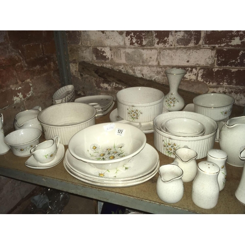 177 - 2 SHELVES OF KERNEWEK GOONHAVERN, CORNWALL DAISY PATTERN DINNER / TEA SET