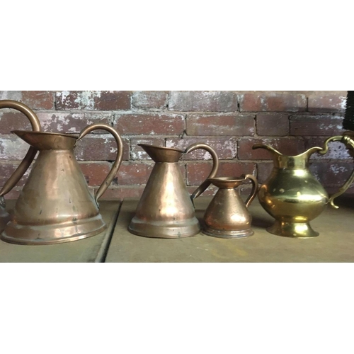 178 - GRADUATED SET OF 5 COPPER ALE JUGS & 2 MORE