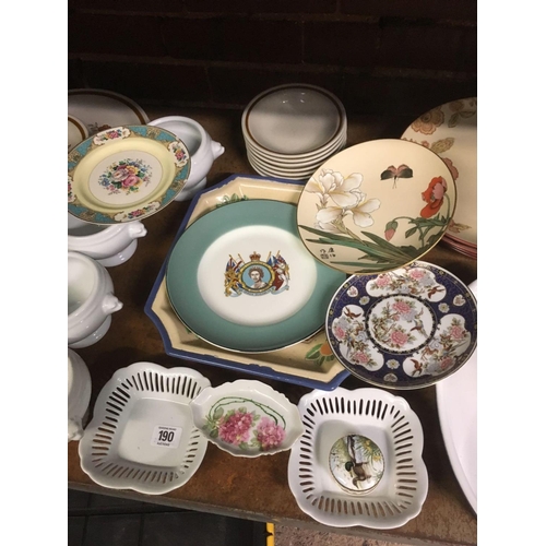 190 - SHELF OF MISC CHINAWARE INCL; PLATES FROM THE MOUNTAIN COLLECTION