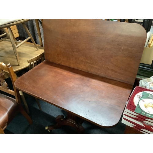 307 - ANTIQUE MAHOGANY GAMES TABLE WITH COLUMN ON BALL & CLAW FEET