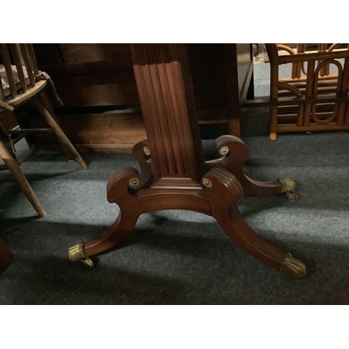 307 - ANTIQUE MAHOGANY GAMES TABLE WITH COLUMN ON BALL & CLAW FEET